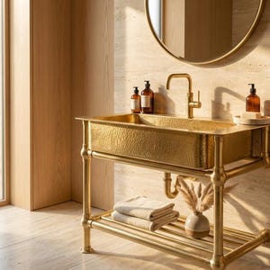 Unlackiertes Messing Drop In Sink, rechteckiges marokkanisches Becken, rustikales Bauernhaus Badezimmer Eitelkeit Waschbecken