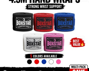 BOXSTAR 4.5M Boxing Hand Wraps – Cotton Wrist Support for MMA, Gym Training (5 Colors)