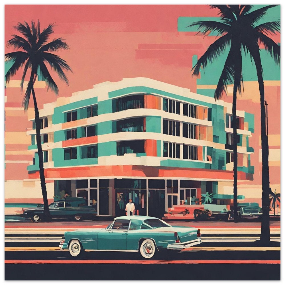 Miami Art Deco 2 Poster Canvas Etsy