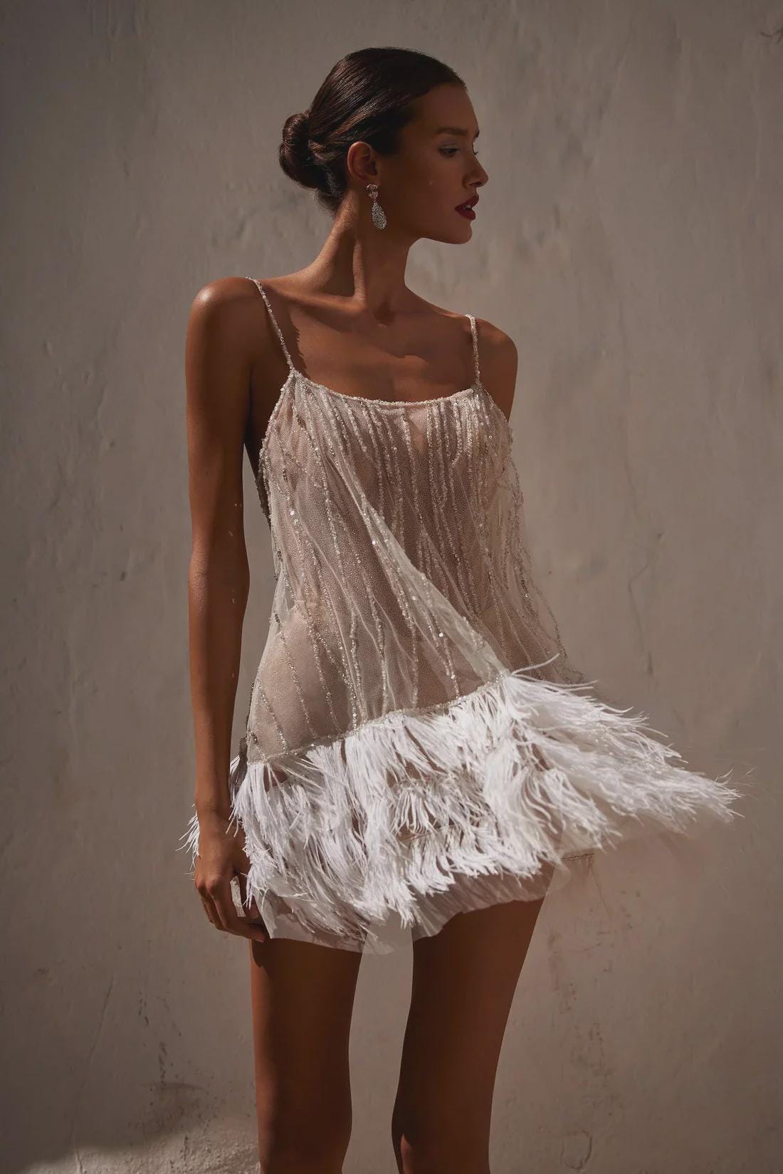 sachin and babi light blue dress Chic White Dress - Feather-Trimmed Dress - Strapless Midi Dress