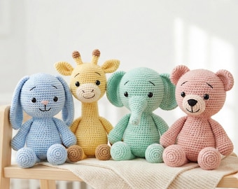 Crochet Amigurumi Animal Pattern Bundle, Bear, Bunny, Elephant, Giraffe , Wrıtten Pattern only, NO PHOTOS, Please Read Description
