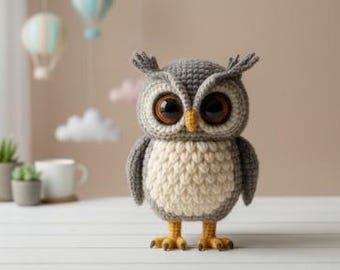 Gufo testurizzato modello all'uncinetto amigurumi, giocattolo fai da te amichevole (download digitale PDF), SENZA foto,