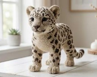 Snow Leopard Crochet Pattern | Realistic Amigurumi Cub (PDF Download),Wrıtten Pattern only, NO PHOTOS, Please Read Description
