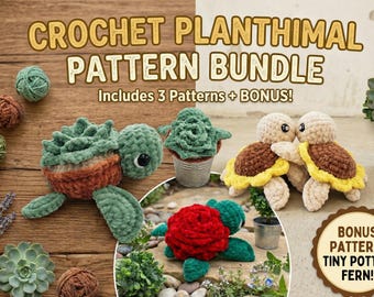 Planthimal Crochet Pattern Bundle: Succulent, Rose, Sunflower Turtles (Digital Download)