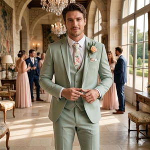 Sage Green Men’s Suit – Slim Fit Wedding Suit for Groom, Elegant Formal Suit for Wedding, Prom or Special Events