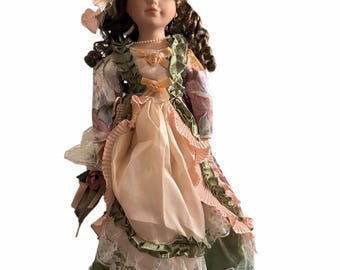 Doll 19” Victorian beautiful green eye porcelain doll no original box