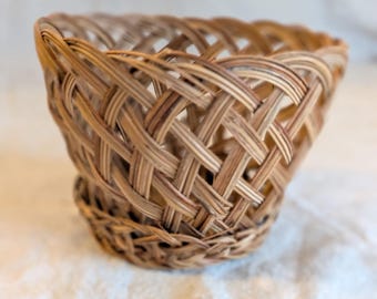 Vintage Rattankorb | Kleiner runder geflochtener Korb