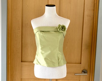 Vintage Sara Chapman Bustier Raw Silk Spring Green Size 6 Rosette Pin NEVER WORN