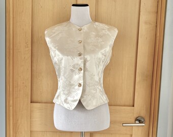 Vintage Doncaster Vest Sleeveless Top Cream 100% Silk Size 4