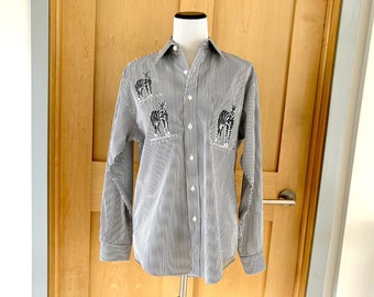 Vintage Mili Designs Shirt Blouse Zebra Rhinestones Bling Black and White Stripes NEVER WORN!