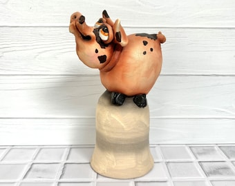 Vintage Todd Warner Pig Bell Ceramic Signed