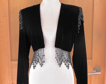 Black Bolero Cropped Jacket Velvet Beaded Alex Evening Size S