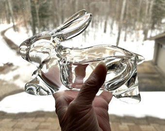 Vintage Glass Rabbit Dish Bunny Dish Clear Easter