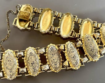 Vintage Damascene Link Bracelet Brass and Silver Ethnic Toledo, Spain