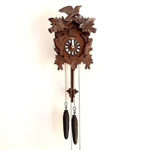 Vintage Cuckoo Clock HECO Germany Black Forest Wood 1940s WORKING Signed #1120