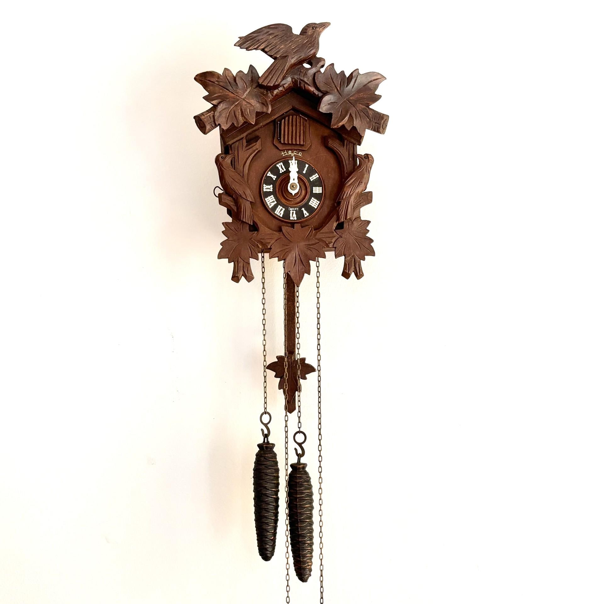 Vintage Cuckoo Clock HECO Germany Black Forest Wood 1940s WORKING