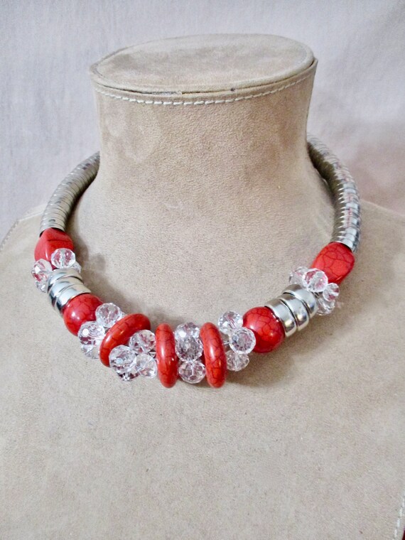 Glam Choker Silver Red Necklace Clear Sparkling C… - image 5