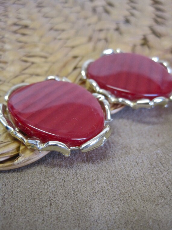 SALE Moonglow Earrings Persimmon Red Striped Oval… - image 3