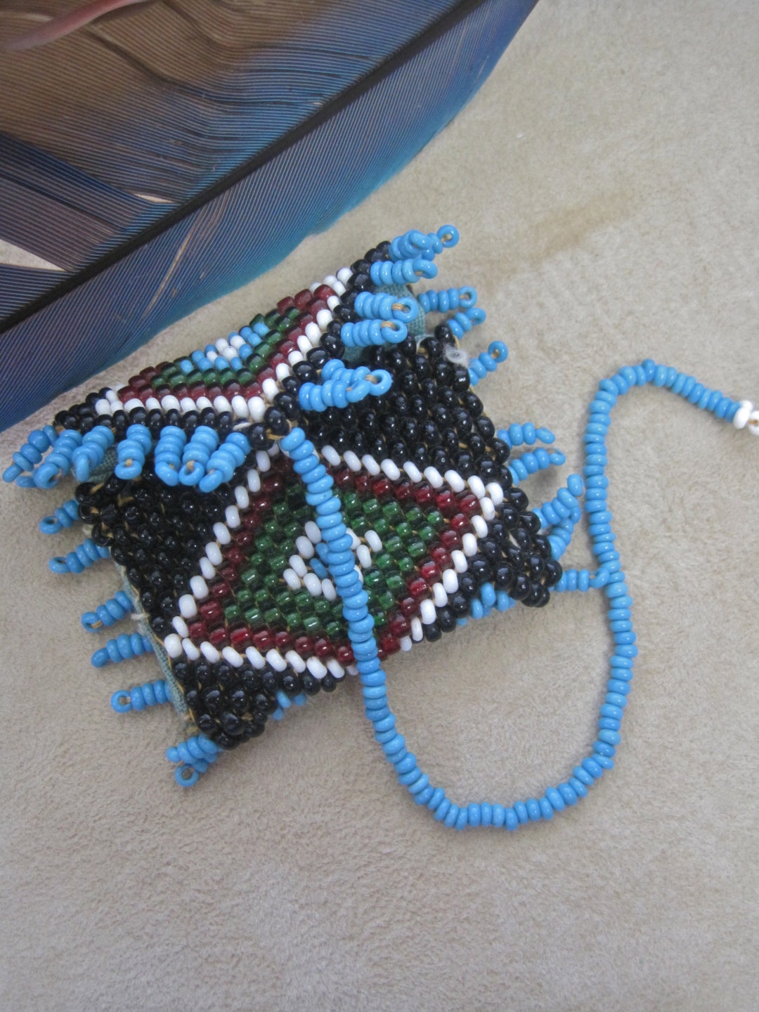 Native String Pouch Native American Seed Bead Tiny Pouch Vintage 40s Hand Crafted Artisan ...