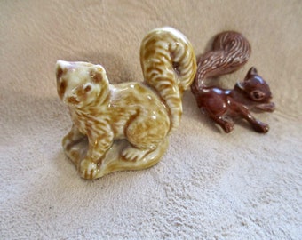 SQUIRRELS! Steven Marc 1987 Enamel Brown Squirrel Brooch PLUS English Wade 70s Squirrel Figurine Wade Whimsies Both Collectible