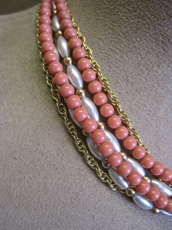 SALE Coral Pearl Necklace Gold Extra Long Vintage 