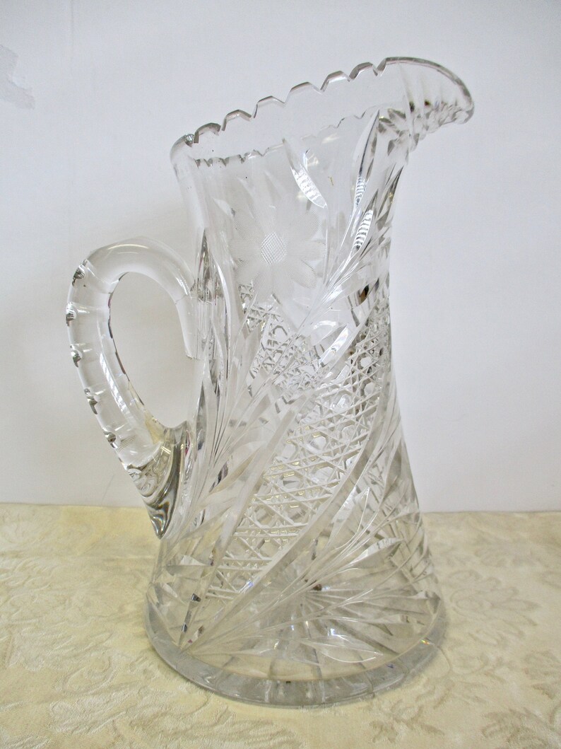 Cut Glass Pitcher Brilliant 1900s Antique Large 10 High Etsy