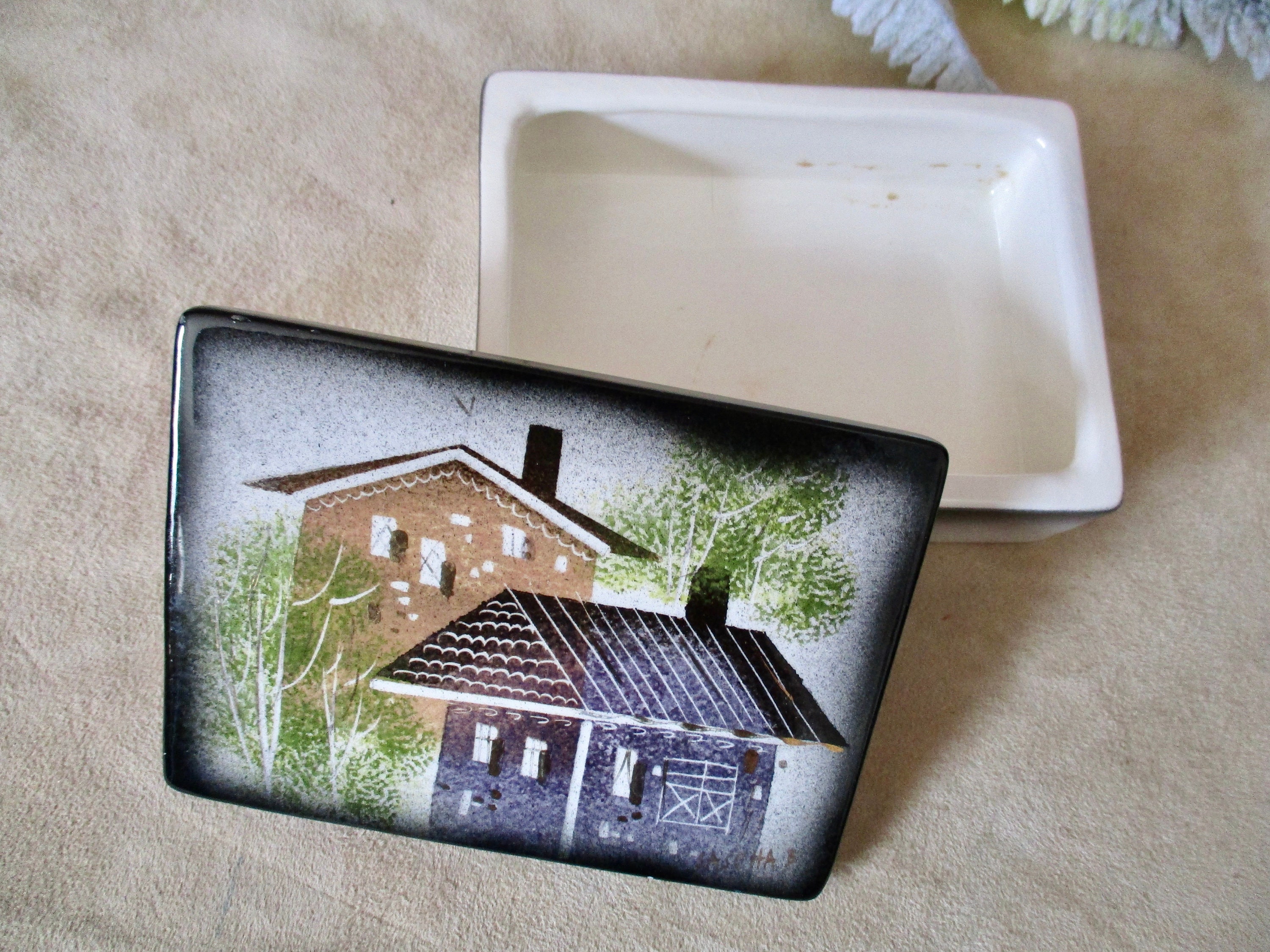 限定版 Sascha Brastoff Box Cigarette Dish Candy Box Trinket Ceramic アラビア