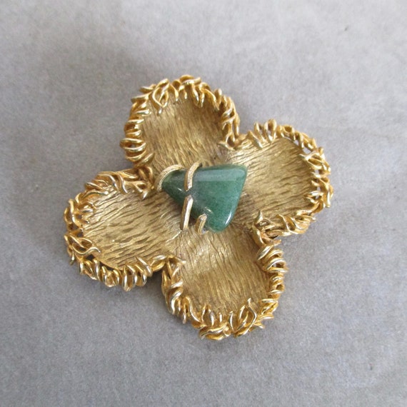 Four Leaf Clover Brooch Vintage LUCKY JADE Oversi… - image 2