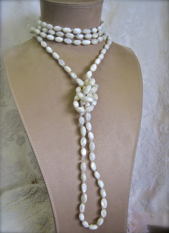 SALE Extra Long Bead Necklace MOP 44" Long 20s Fa… - image 5