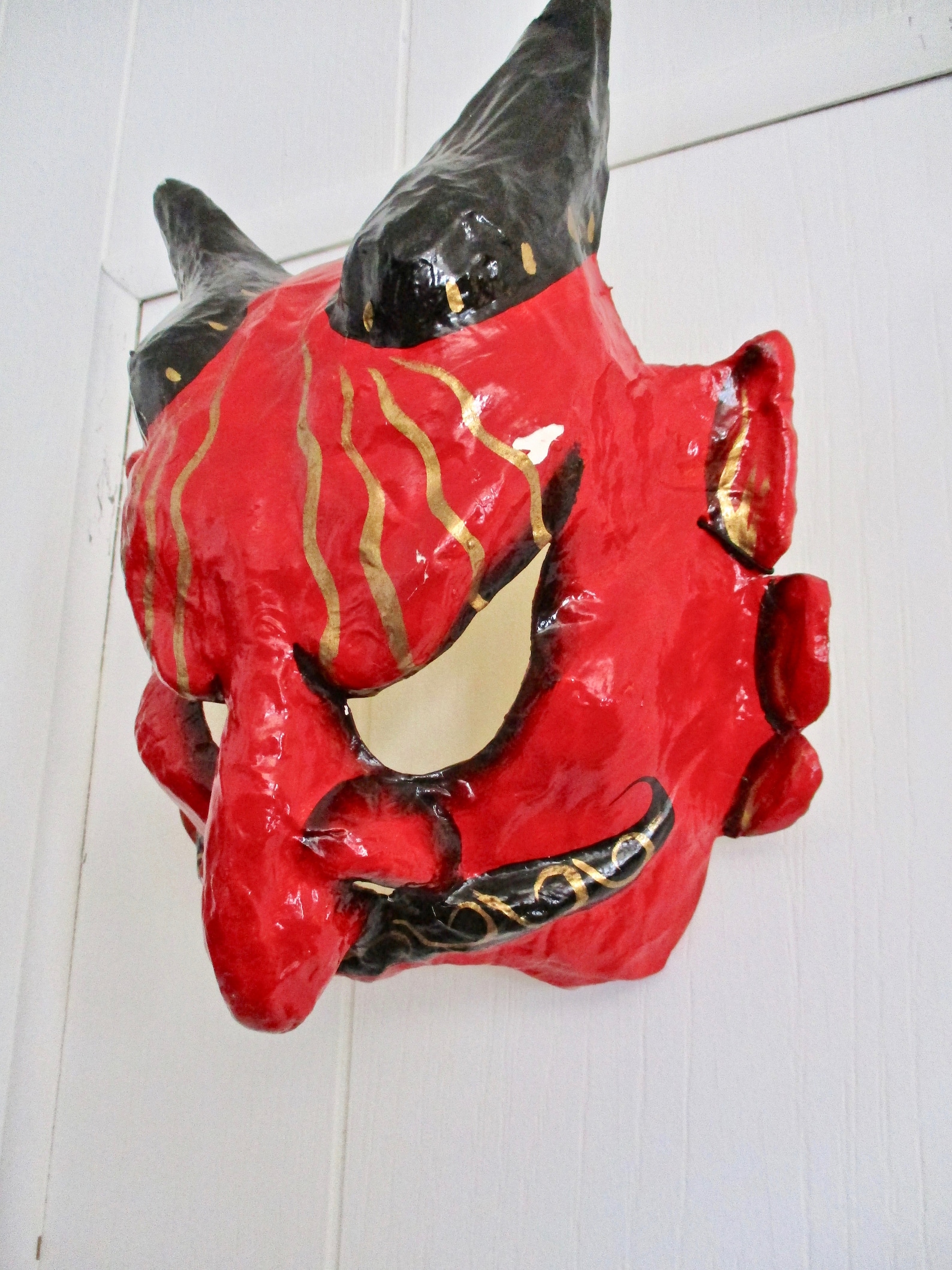 Devil Face Costume Mask Paper Mache Vintage 80s MASQUE ARRAYED | Etsy