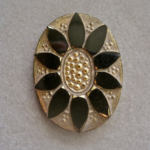 Czech Glass Cabochon Gold Black Modernist Flower Vintage Jewelry Supplies Large Oval for Ring Pendant