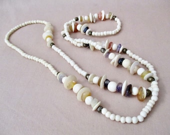 Vintage Boho Tribal Necklace 45" Long NO CLOSURE Beaded Genuine Agates Carnelian Amethyst Quartz Polished Nuggets Vintage 70s