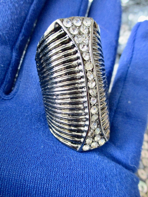 Vintage Super Tall Silver Statement Ring with Rhi… - image 3