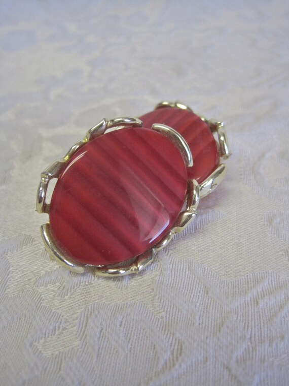 SALE Moonglow Earrings Persimmon Red Striped Oval… - image 2