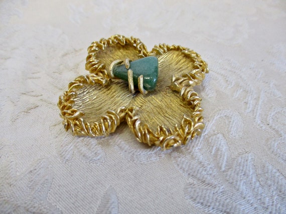 Four Leaf Clover Brooch Vintage LUCKY JADE Oversi… - image 3