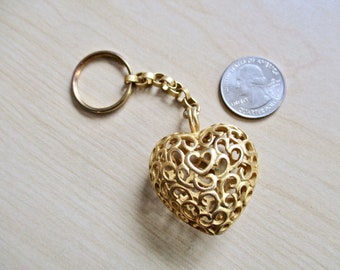 Heart of Hearts Keychain 3D Puffy Heart Pendant Vintage 80s Matte Gold Keyring Great Valentine's Gift Under 20 Girlfriend's Gift