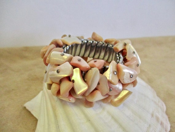 Cha Cha Bracelet 50s Stretch Bangle with Mother o… - image 1