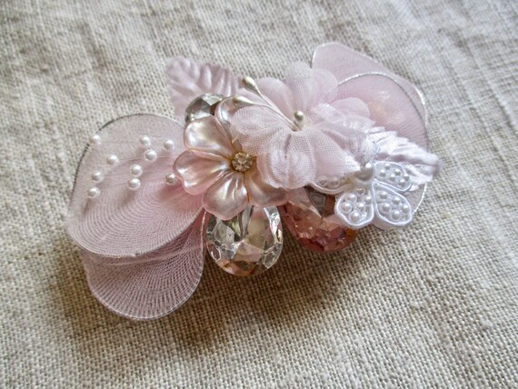 Girls Hair Barrette Pale Pink Floral Hair Accesso… - image 4