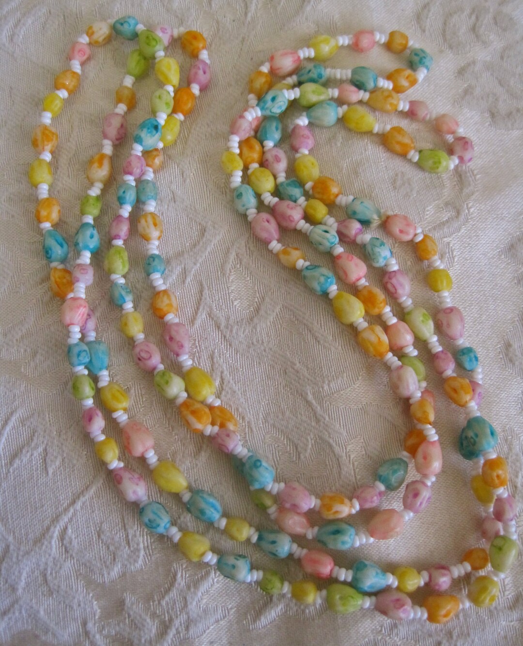 Pastel Beaded Necklace Extra Long Candy Colored With White Seed Beads ...