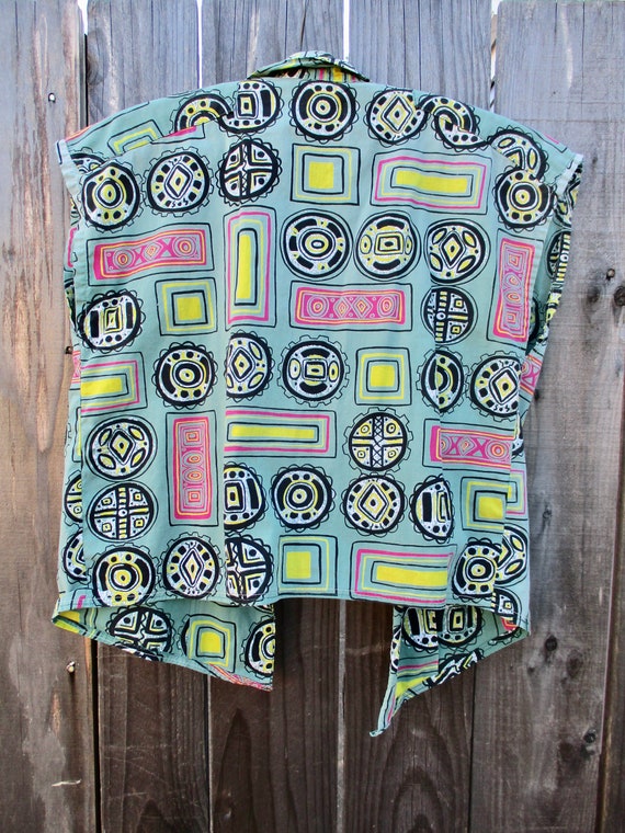 50s Fabric Tie Crop Top Fabulous Atomic Patterned… - image 4