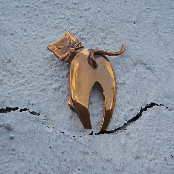 Vintage MCM Cat Face Brooch/Pendant, Modernist Cat Costume Jewelry main image 1