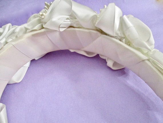 SALE White Satin Roses Headband Bridal All White … - image 7