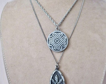 YOUR CHOICE Pewter Pendants on Chain: Celtic Design on Disc, 2 Sided OR Marijuana Pot Leaf Different Leaves on Sides Hippie Boho Surfer