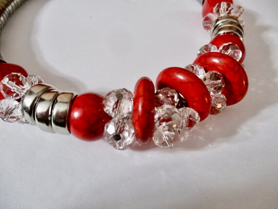 Glam Choker Silver Red Necklace Clear Sparkling C… - image 4
