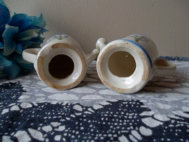 Salt and Pepper Shakers WATERING CANS Vintage Mid Century 50s Collectible Set with Blue Flowers Gardening Gift