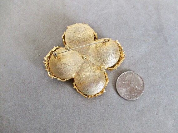 Four Leaf Clover Brooch Vintage LUCKY JADE Oversi… - image 5