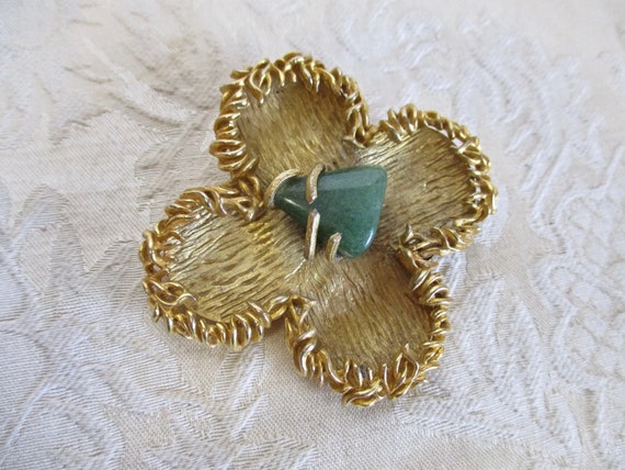 Four Leaf Clover Brooch Vintage LUCKY JADE Oversi… - image 4