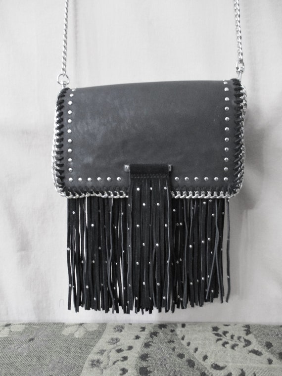 Vintage Anna Sui INC Studded Fringe Black Purse Cr