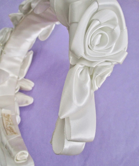 SALE White Satin Roses Headband Bridal All White … - image 8