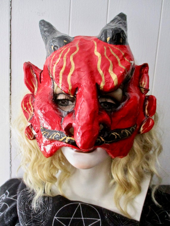 SALE Devil Face Costume Mask or Decor Paper Mache The… - Gem